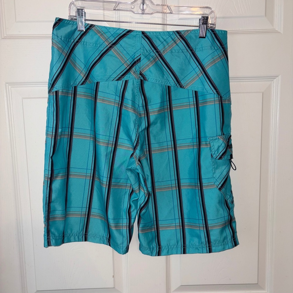 Hurley Mens Board Shorts Turquoise Blue Plaid Striped Swim Trunks Size 31 - Picture 5 of 6